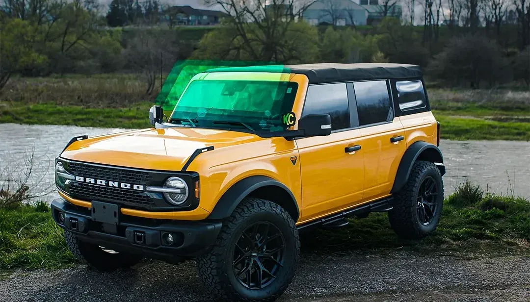 Ford Bronco protected with ExoShield ULTRA windshield protection film for off road adventures