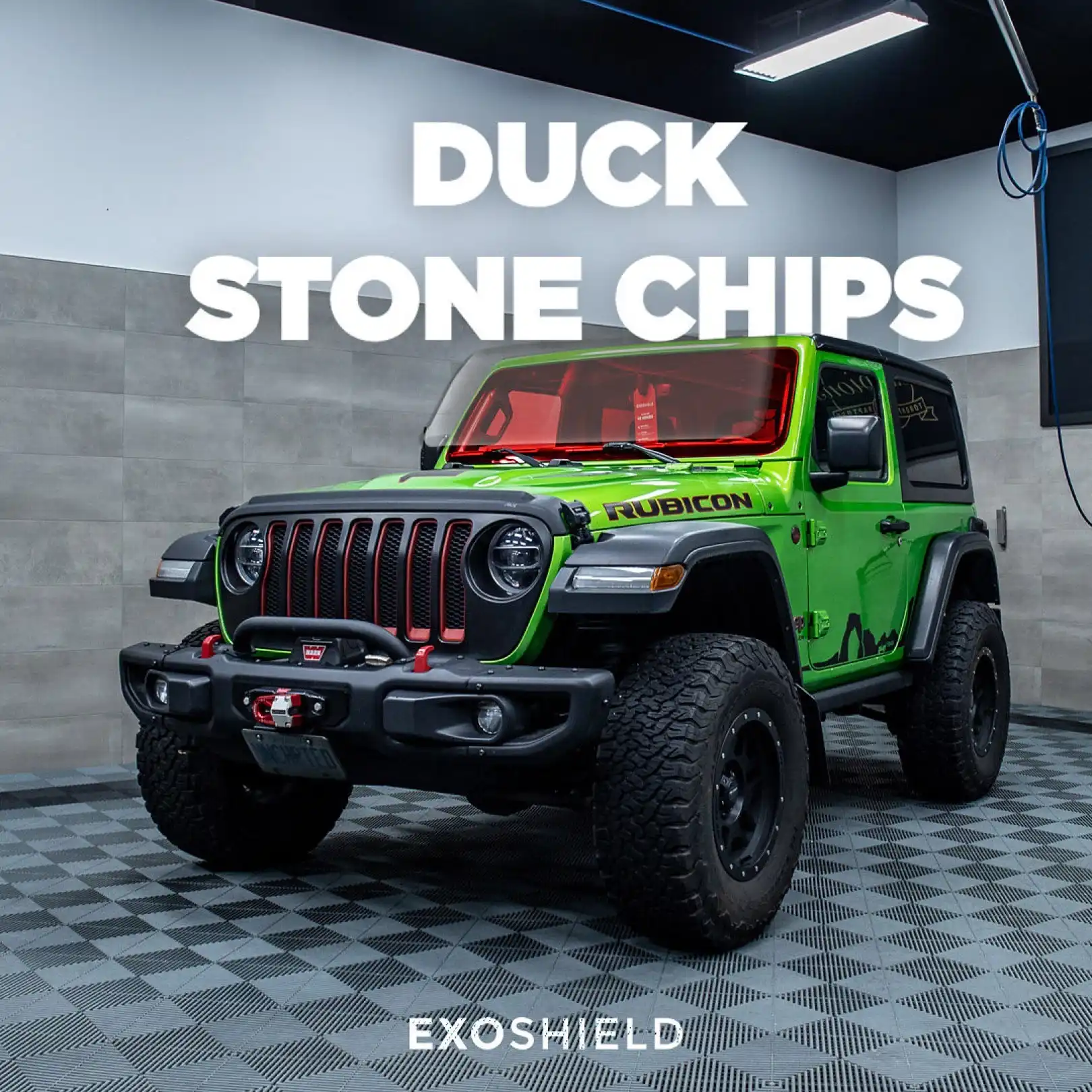 Jeep Wrangler windshield protected from rocks and road debris