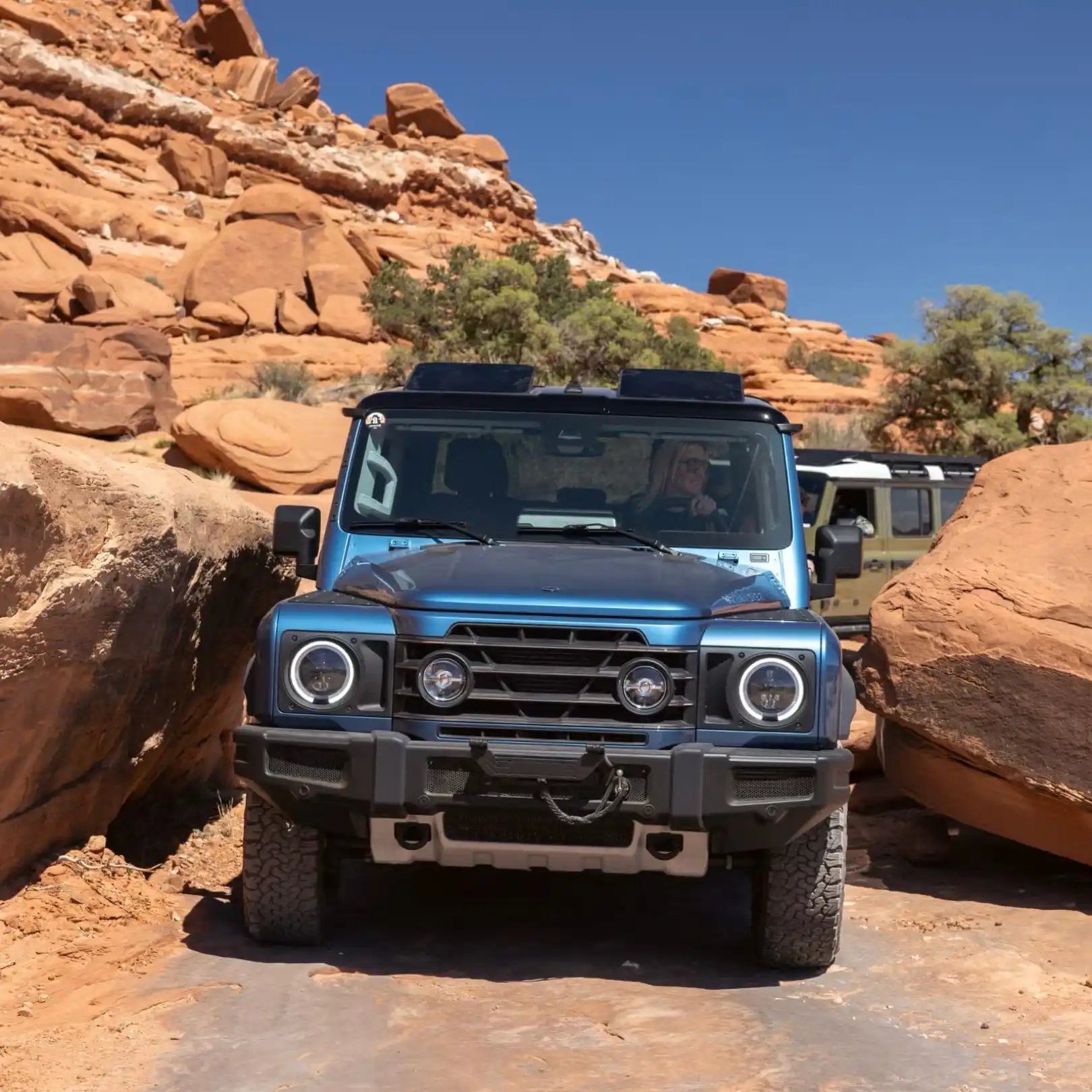 INEOS Grenadier with windshield protection film for off-road driving